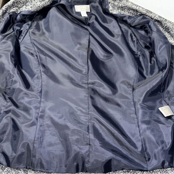 TALBOTS 10 Navy White Tweed One Button Blazer Jacket with Pockets Fringe Trim - Picture 14 of 14